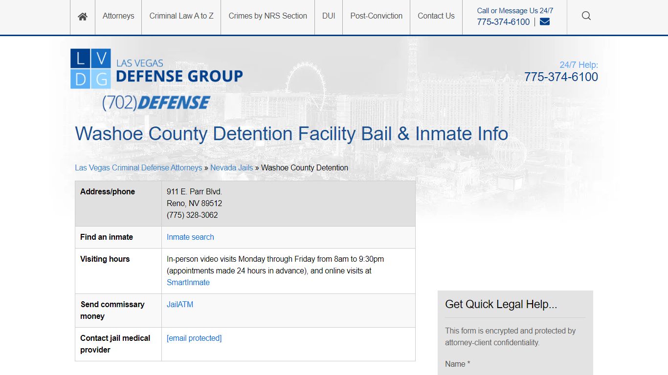 Washoe County Detention Facility Bail & Inmate Info