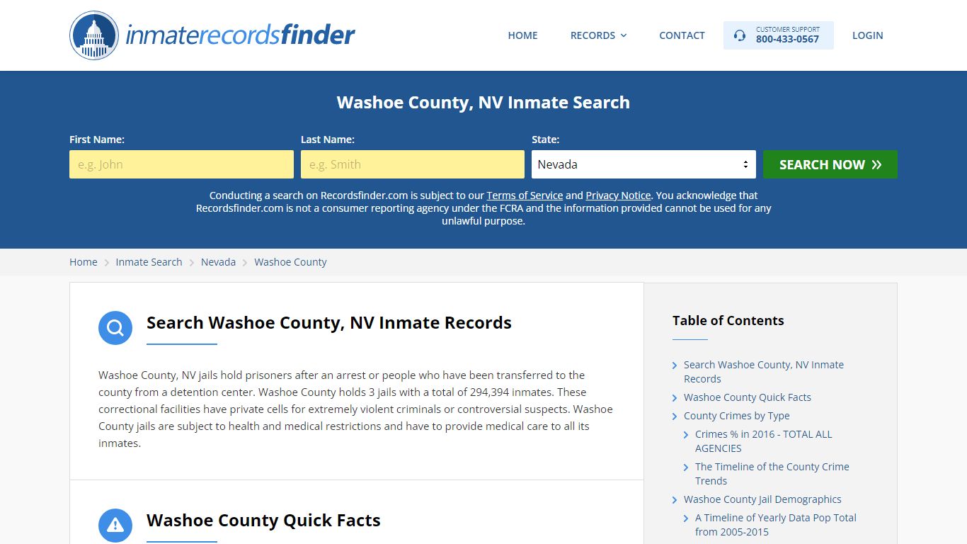 Washoe County, NV Inmate Lookup & Jail Records Online - Recordsfinder.com